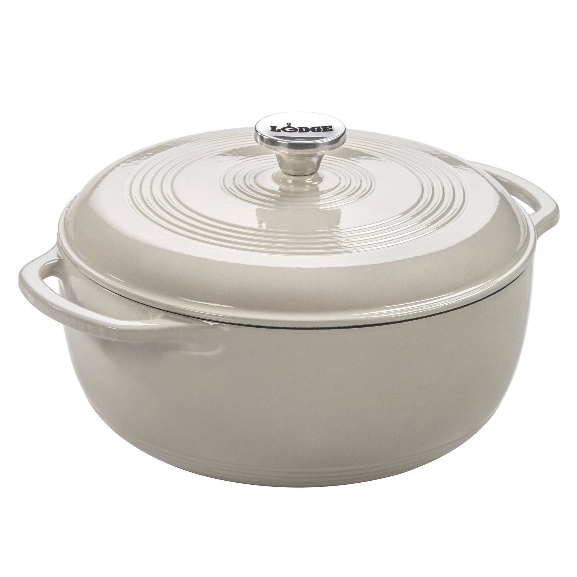 5001d3e1310662703d752f016dd5cbf4bca53659353a2889ca00511aa24c0330.jpg Lodge 6-Quart Enameled Cast Iron Dutch Oven, Oyster White - Image 1