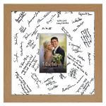 Americanflat 14x14 Oak Wedding Signature Picture Frame Displays 5x7 Photo with Polished Glass