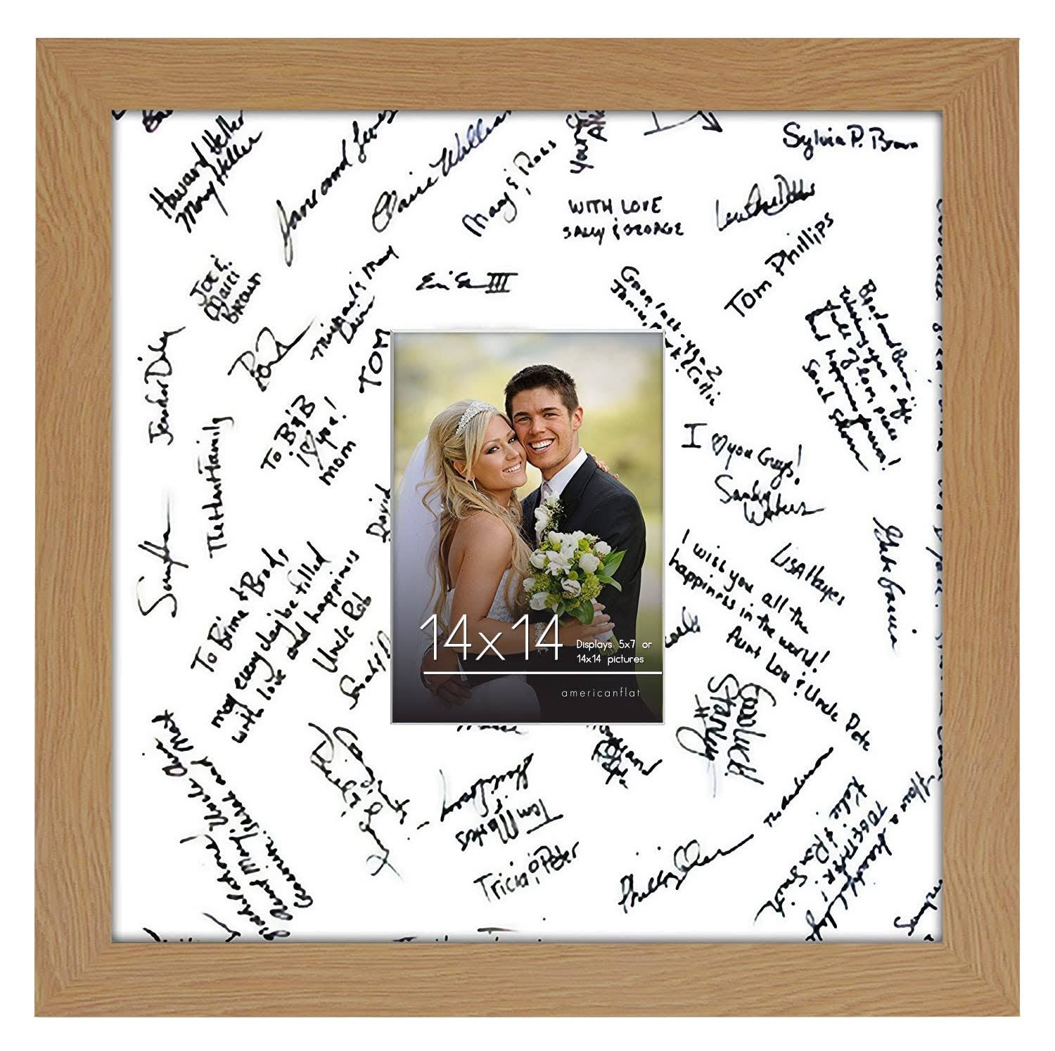 503fe965ac2ba800b3d94e28ac6392690facdd788207c80232892df98aee00f3.jpg Americanflat 14x14 Oak Wedding Signature Picture Frame Displays 5x7 Photo with Polished Glass - Image 1