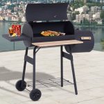 Outsunny 48" Freestanding Charcoal BBQ Grill Portable Backyard Cooking Smoker Outdoor Camp Picnic Barbecue Cooker w/ Wheels and Storage Shelves