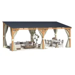 AECOJOY 20x10 Outdoor Wooden Pergola Gazebo with Curtains and Netting for Patio