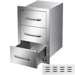 Outdoor Kitchen Drawers 16 W x 21.5 H x 18 D. Flush Mount Triple Access BBQ Drawers with Stainless Steel Handle. BBQ Island Drawers for Outdoor Kitchens or BBQ Island Patio Grill Station