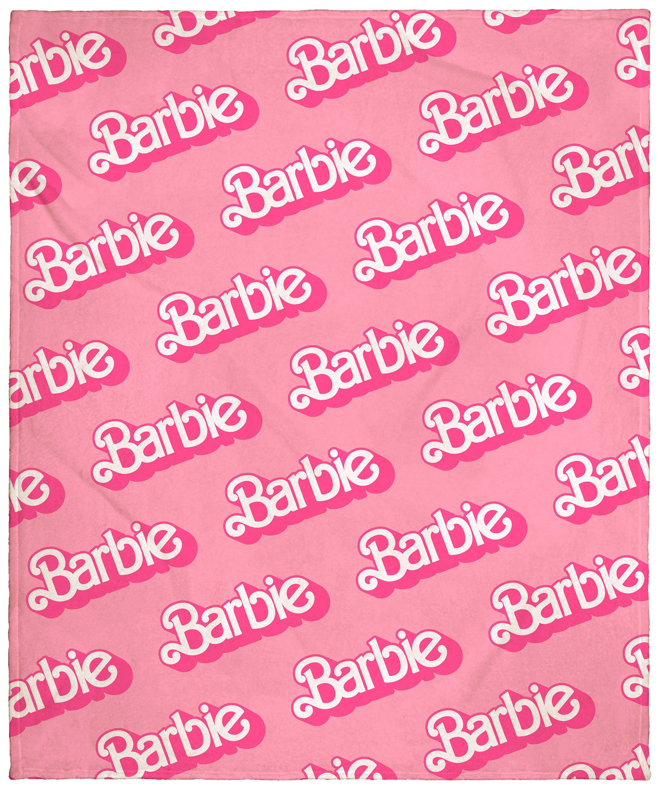 5092fc20aa9d7ae56d031e97cdada6ddfbc59b49897065168ada40bcf222f7b0.jpg Intimo Mattel Barbie Logo On Repeat Soft Cuddly Plush Fleece Throw Blanket Wall Scroll - Image 1