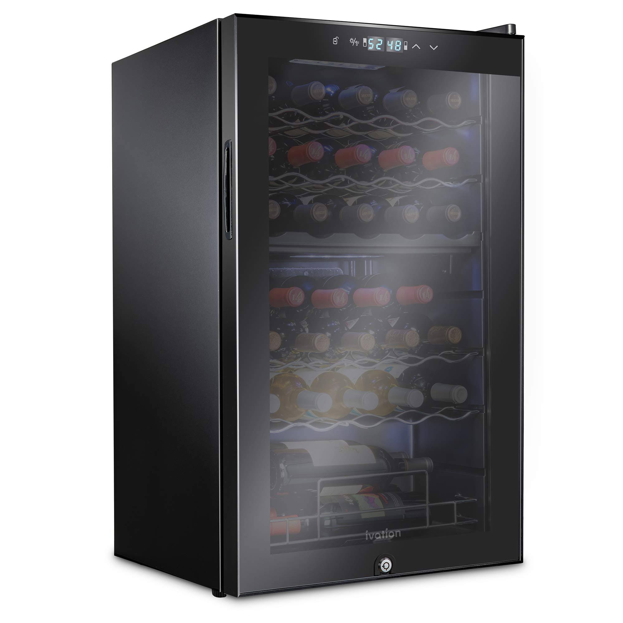 50ac7199dcbf2a53f5ac1239bf2d2496948fcd4fc11cb596e5c1cc0ed29d4987.jpg Ivation 33 Bottle Dual Zone Wine Cooler Refrigerator w/Lock | Large Freestanding - Image 1