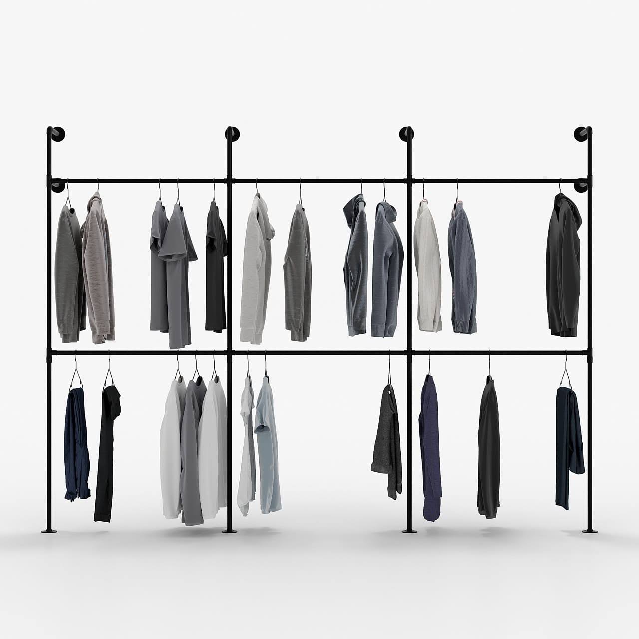510366a51051300466187879eb2839f565b123b190c7bd4c5c5e3718396cb98f.jpg Pamo Kim III Double Industrial Pipe Clothing Rack for Wardrobe Bedroom Black - Image 1