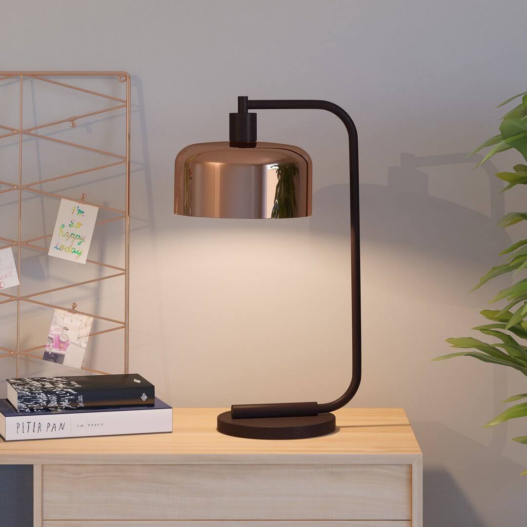512cf556d708c9a707d12ca983c30b14da5fe280a786fadc92f3ddd4f283d03a.jpg Vidette 20.5" Arched Table Lamp Base Color: Black, Shade Color: Copper - Image 1