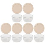 Pyrex (6) 7202 1 Cup Glass Bowls & (6) 7202-PC Blush Lids