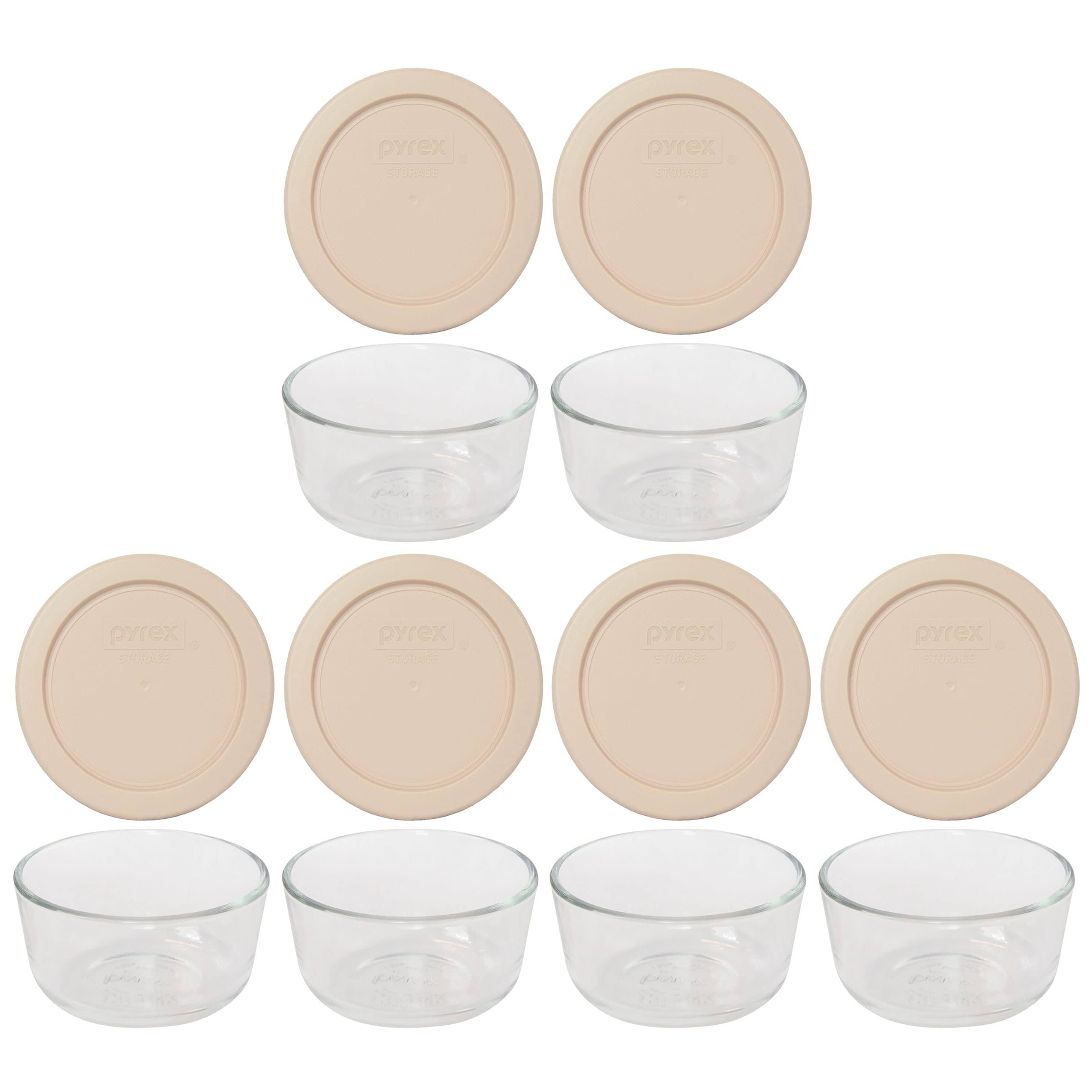 5141c9a2307975b05208e0188e3226b22dec7a2ad89ecadb8cb7837b445c6252.jpg Pyrex (6) 7202 1 Cup Glass Bowls & (6) 7202-PC Blush Lids - Image 1