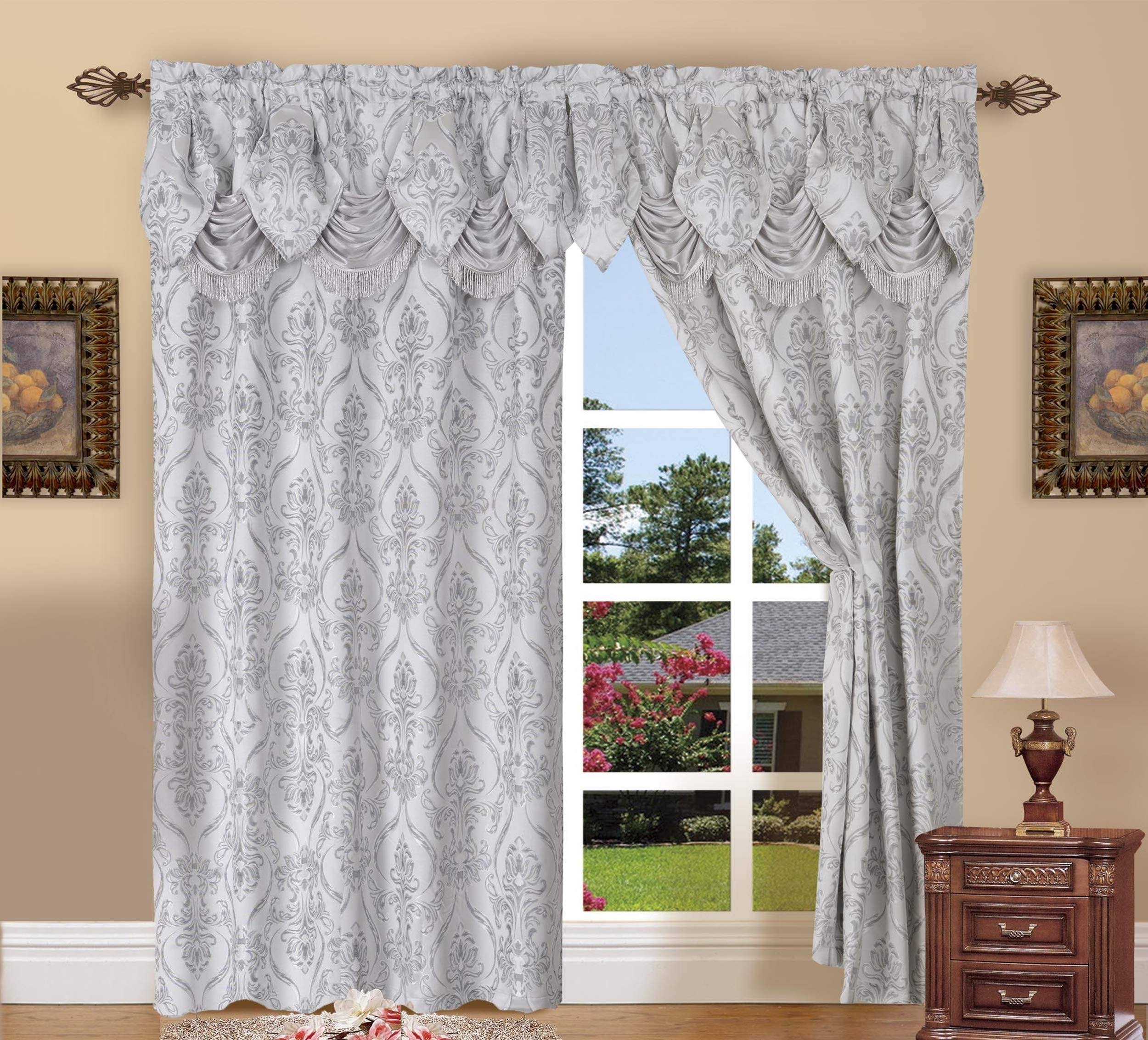 516c25263b284f91c3c47c7462bfc8c0163b03fde6c785982ef0e82b6d24a612.jpg Elegant Comfort Penelopie Jacquard Look Curtain Panel Set 54 by 84-Inch Silver Set of 2 - Image 1