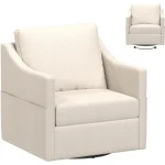 AECOJOY Swivel Armchair, Fabric Accent Chair Nursery Rocking Chairs, 360° Rotating Metal Base for Living Room, Bedroom