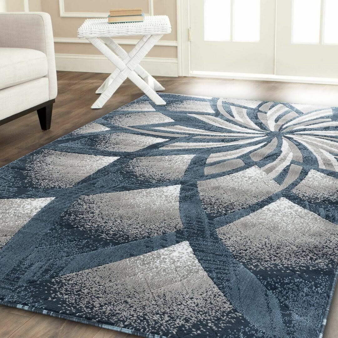 5194388f09e3210db5c35c7ad05c47439c68ab04d0aff654aa1a4afe0bf0b084.jpg Kimbrel Floral Power Loom Blue/Gray/Ivory Rug Ebern Designs Rug Size: Rectangle 3'7" x 5' - Image 1