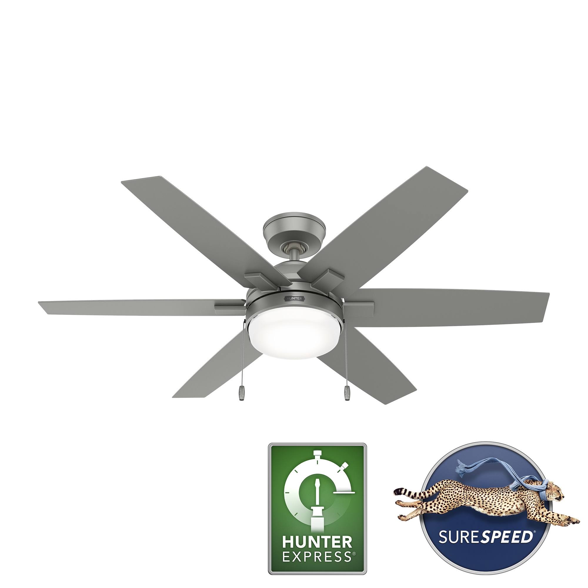 519df8ea88ad13b538e43a7970f88b183c39a6fbad38c6128fc6a7991bde6e23.jpg Hunter Toledo Easy Install 52-in Matte Silver Indoor Ceiling Fan with Light (6-Blade) | 51922 - Image 1