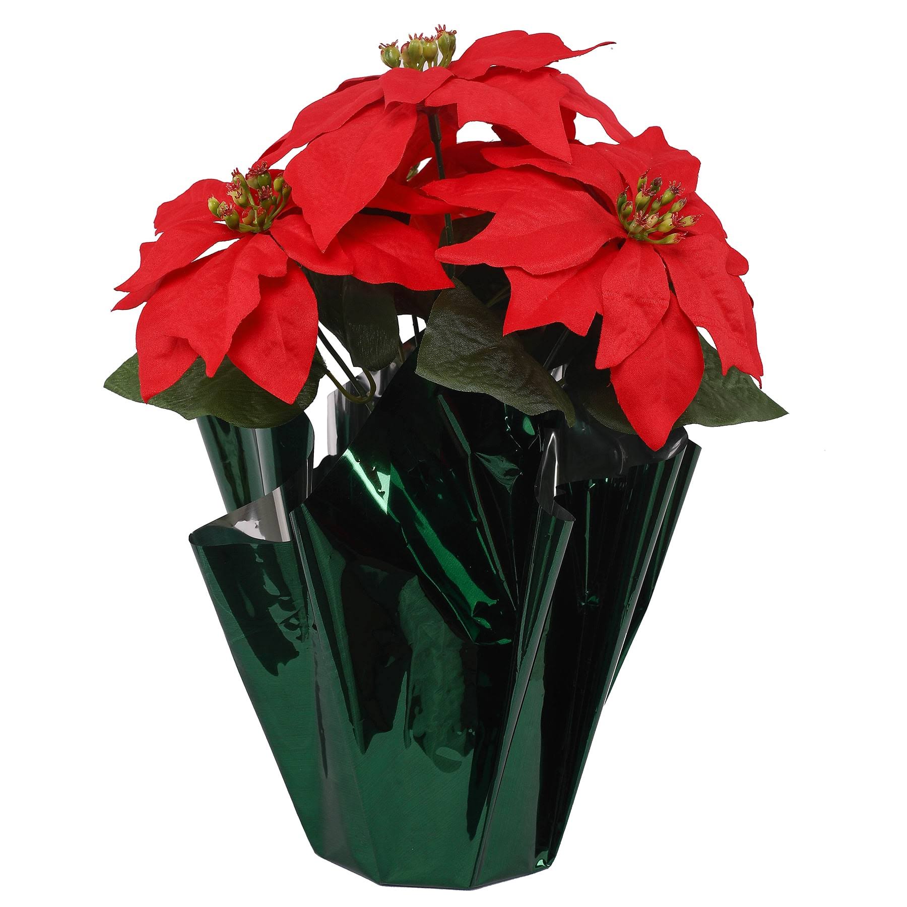 522a9e9a5c22feaf9e92bce0909e305b79133fcc6730d797aa2bf5a3fb7d264a.jpg 15.5" Red Poinsettia in Green Wrapped Pot by Ashland | Michaels - Image 1