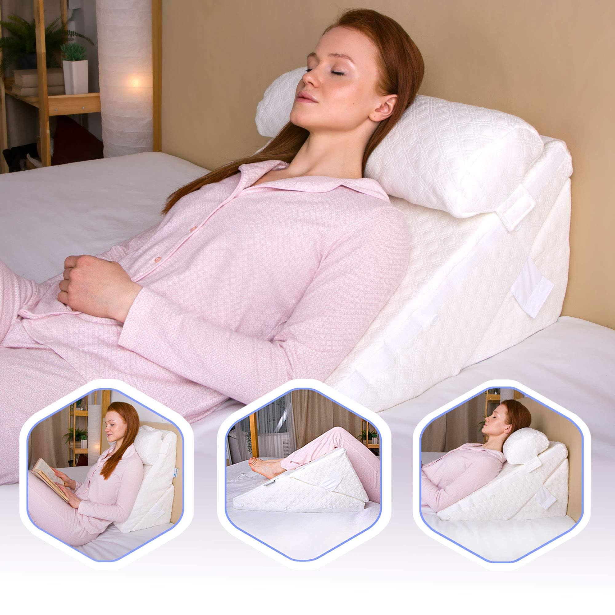 52542419a3ef3ee9017e5438300740a341c5c6fc7646c619eae1068d53bf9e87.jpg Flexicomfort Memory Foam Wedge Pillow for Sleeping with Adjustable Head Support Cushion - Post Surgery Pillow - Folding Incline - Image 1