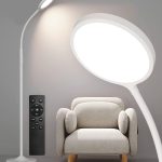 luckystyle White Floor Lamp, Super Bright Dimmable LED Floor Lamps for Living Room, Custom Color Temperature Standing Lamp with Remote Push Button, Ad