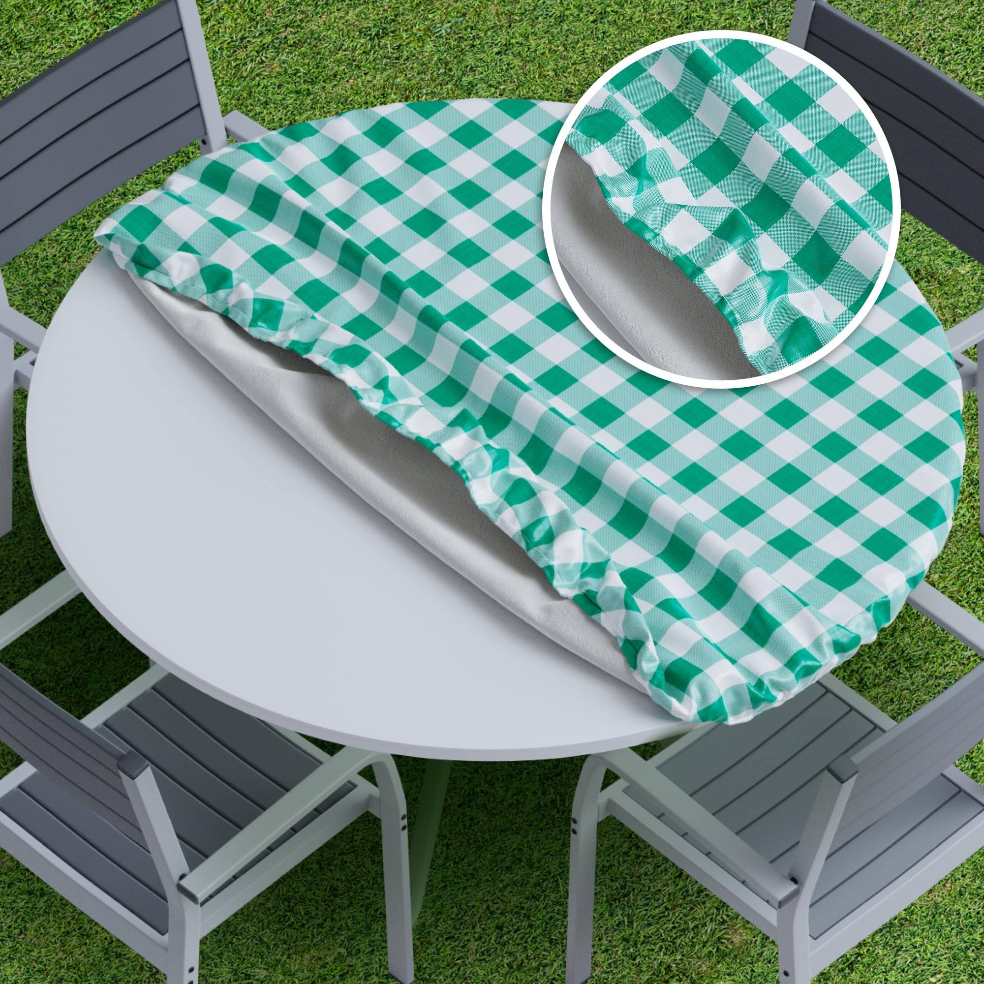 52963029efe3f8d1f086ddd723134c63b3d53c8ef319a0d5bb68d7b0534331ea.jpg Sorfey Round Dining Table Cover Fitted Checkered Vinyl Table Cloth, Green 42 x 54, Size: 42-54in Round - Image 1