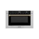 ZLINE Autograph Edition 24" 1.2 Cu. ft. Built-In Microwave Drawer with A Traditional Handle in Stainless Steel - Champagne Bronze