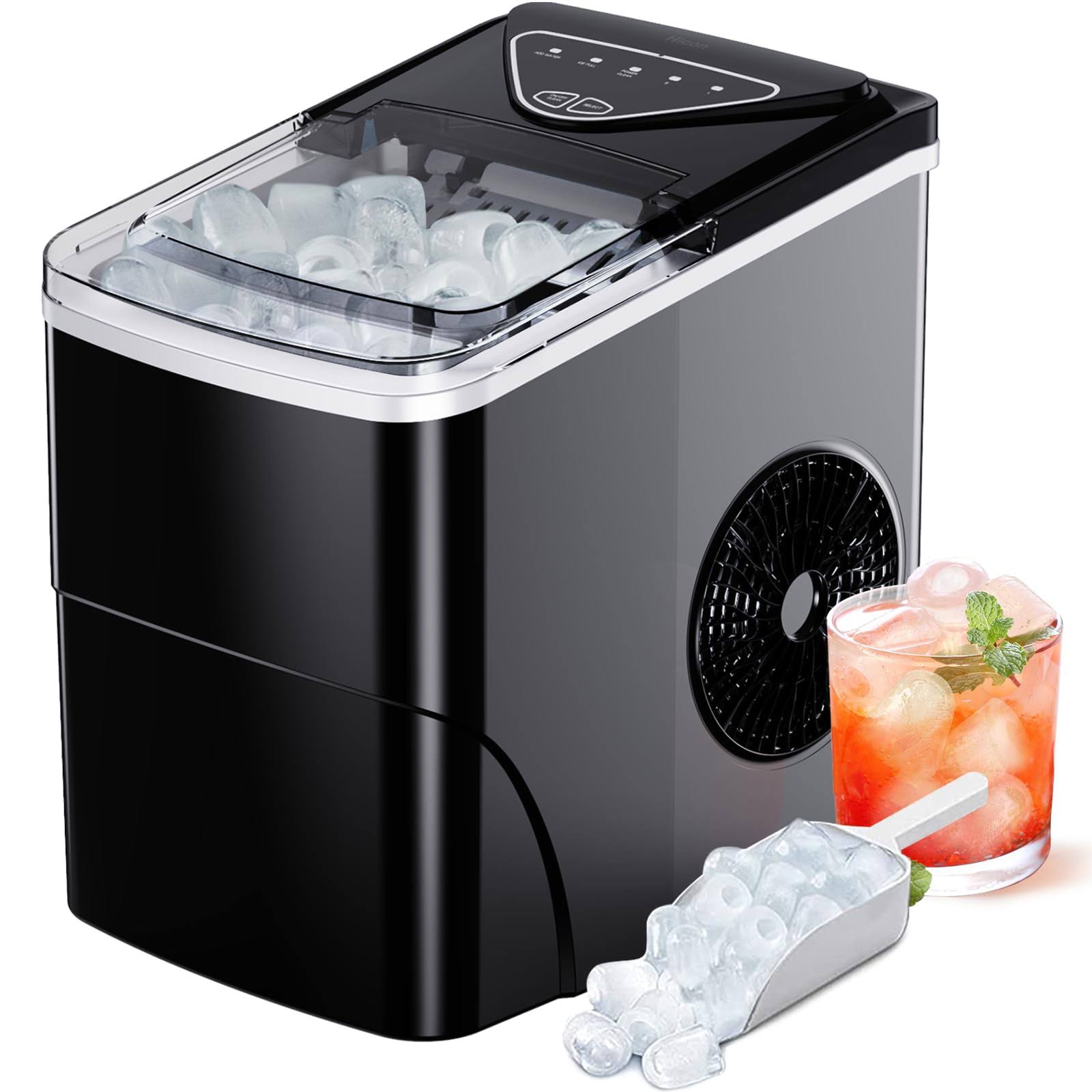 52bf9e7749a9971042199f9cf17d83b892089a0dee0667e2765a6fb6f0e2662a.jpg Silonn Ice Makers Countertop, 9 Cubes Ready in 6 Mins, 26lbs in 24Hrs, Self-Cleaning Ice Machine with Ice Scoop and Basket, 2 Sizes of Bullet Ice - Image 1