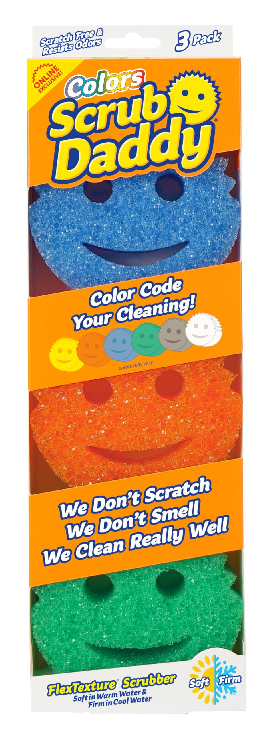 52c322226ebe1efdf9003381c0d7076799ca7b801c4ab4930341301db1f7ec87.jpg Scrub Daddy Color Sponge - Scratch-Free Multipurpose Dish Sponges for Kitchen, Bathroom + More - Household Cleaning Sponges Made with BPA-Free - Image 1