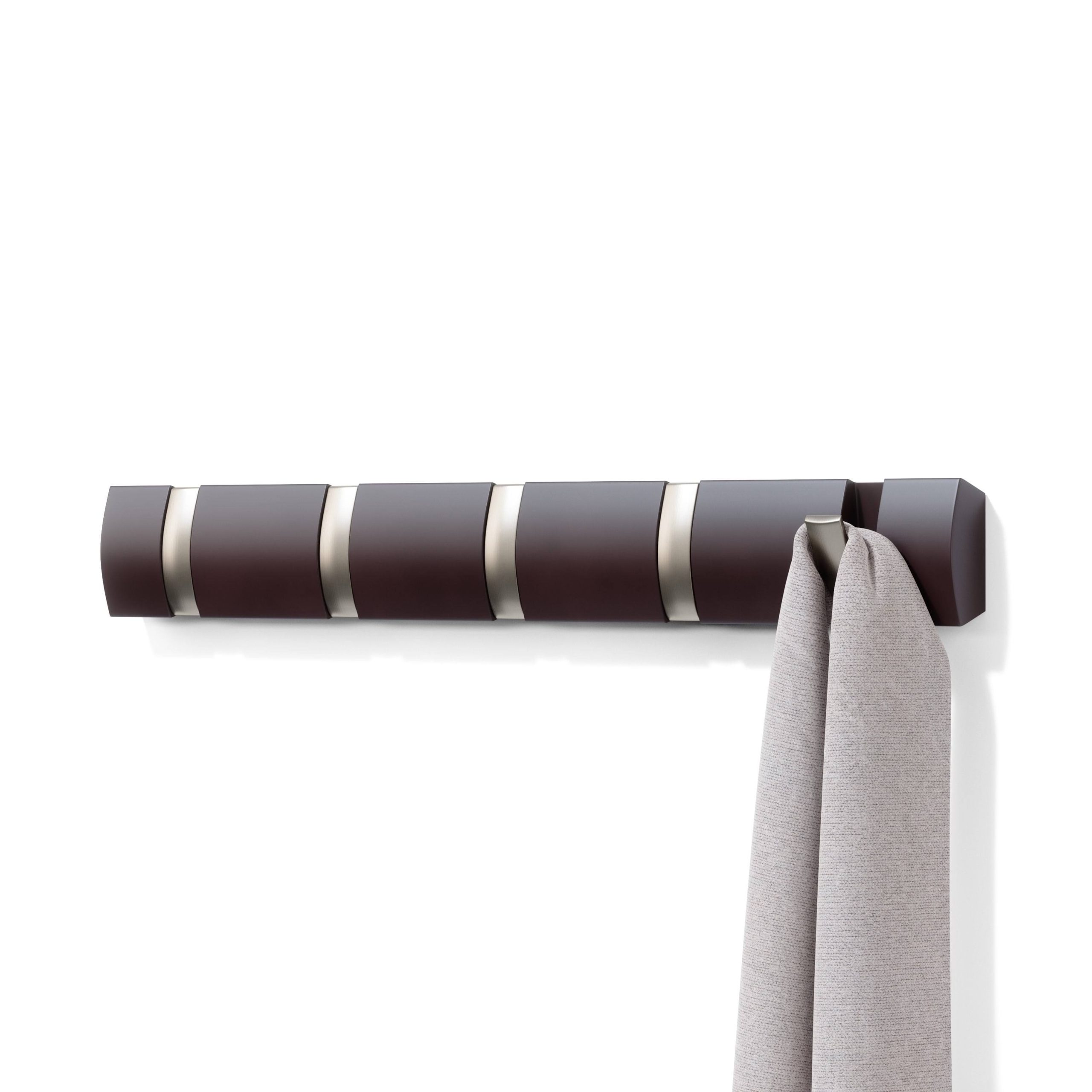 52c3251254e3c12af5b78d8fc9f31fabc00bbaf0417dbbfdcab700240ed70812.jpg Umbra Espresso 5-Hook Flip Hook Rack, Brown - Image 1