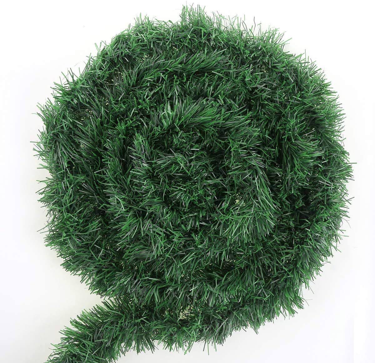 52d0658c37a2e5e0bfb0b79c8ada9889d3b397f2103e793b7798f5269f577f74.jpg CCINEE 50 Feet Green Tinsel Garland Artificial Christmas Pine Decorative Garland Greenery Tinsel Stems Non-Lit Soft Twist Garland 12 inch x 2Inch for - Image 1