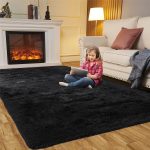 EasyJoy Area Rugs for Bedroom Living Room, 4ft x 6ft Black Fluffy Carpet for Teens Room, Shaggy Throw Rug Clearance for Nursery Room, Fuzzy Plush Rug for