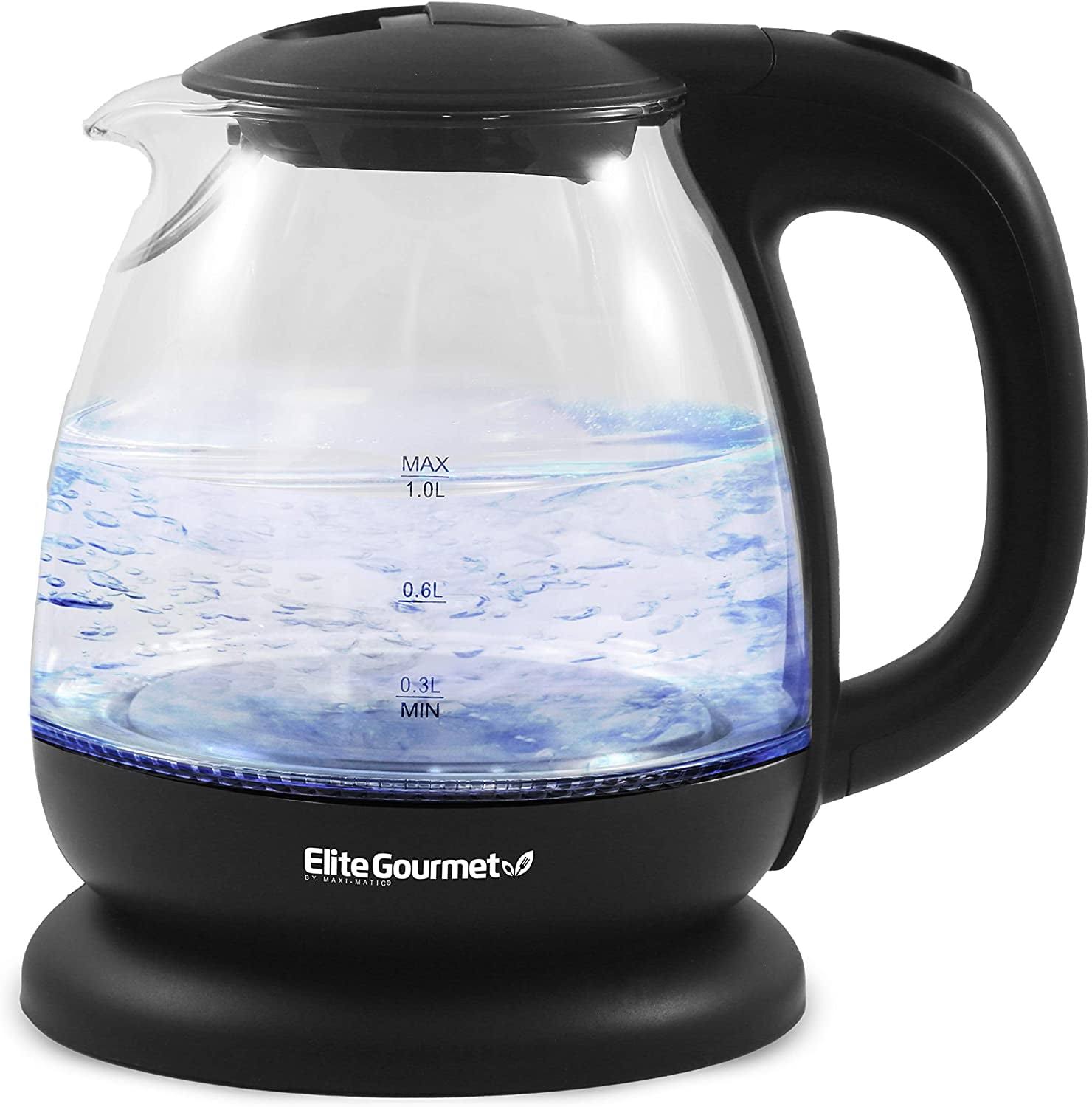 530822ab16a777765bfbeb21f9f3ceadc2678e1fc52e84c1bf91714bae1726ef.jpg Elite Gourmet 1-liter Electric Glass Water Kettle, Black - Image 1