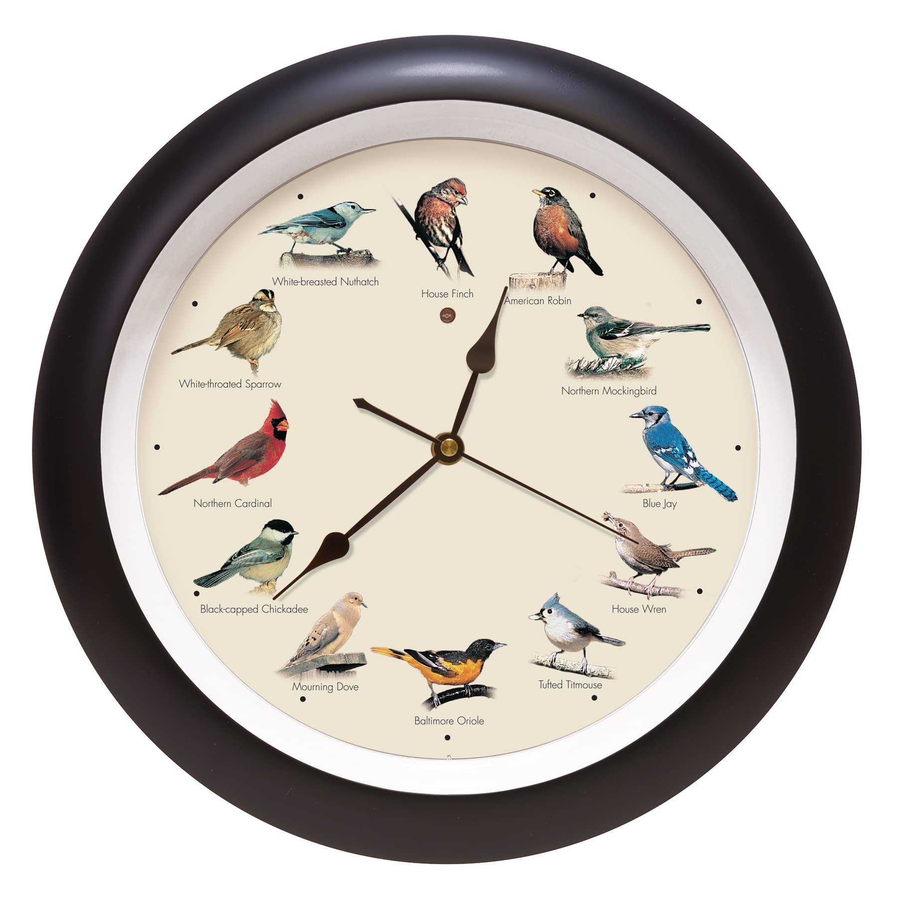 530d2b3aef59e249a466611f1c744db99a765fdbb2e14704bd8308f64067fa4e.jpg Mark Feldstein and Associates Original Singing Bird Wall Clock, 13 inch (Black) - Image 1