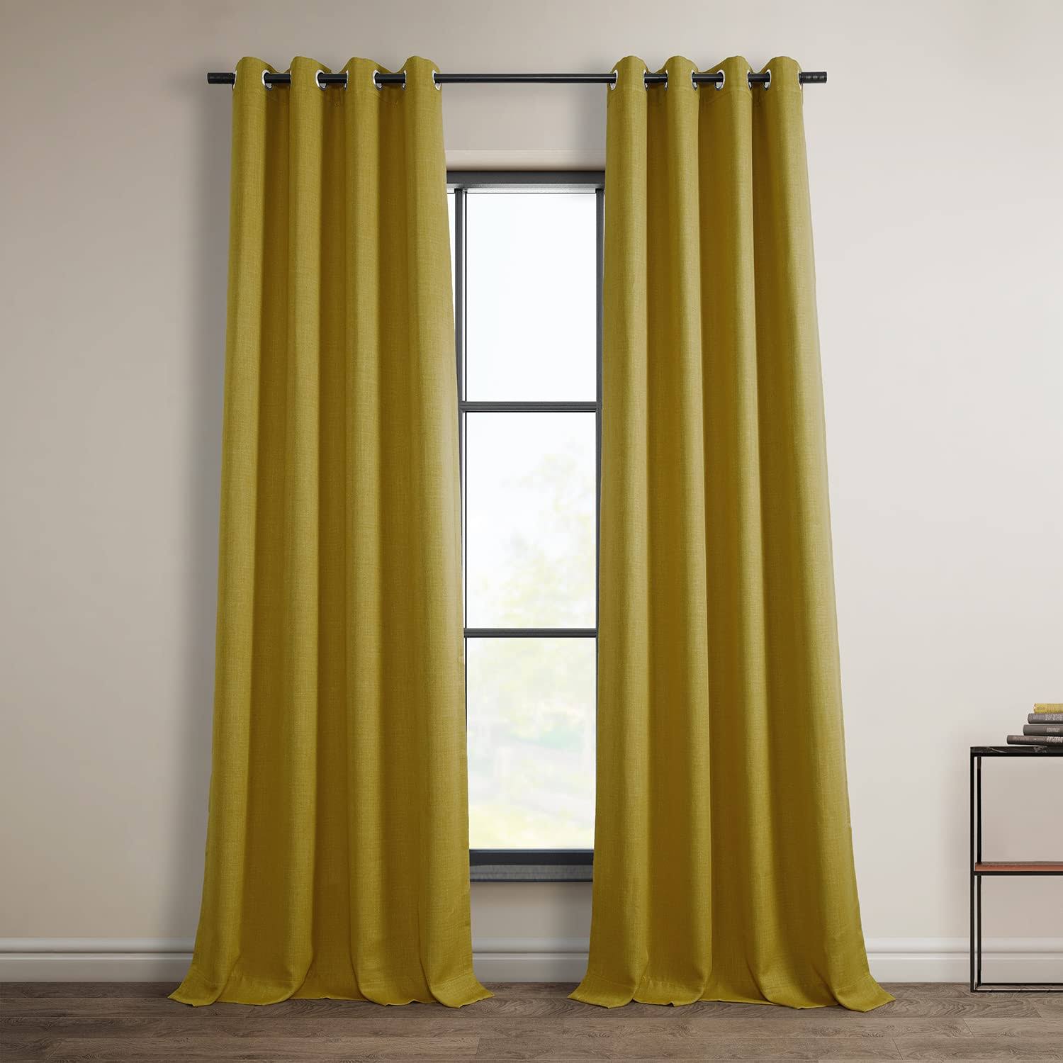 531881d1a286960583ec90b281ceb6ee108590a0162cef47c992cca7c5e712e5.jpg Eff Faux Linen Grommet Room Darkening Window Curtain, Gold, 50X108 - Image 1