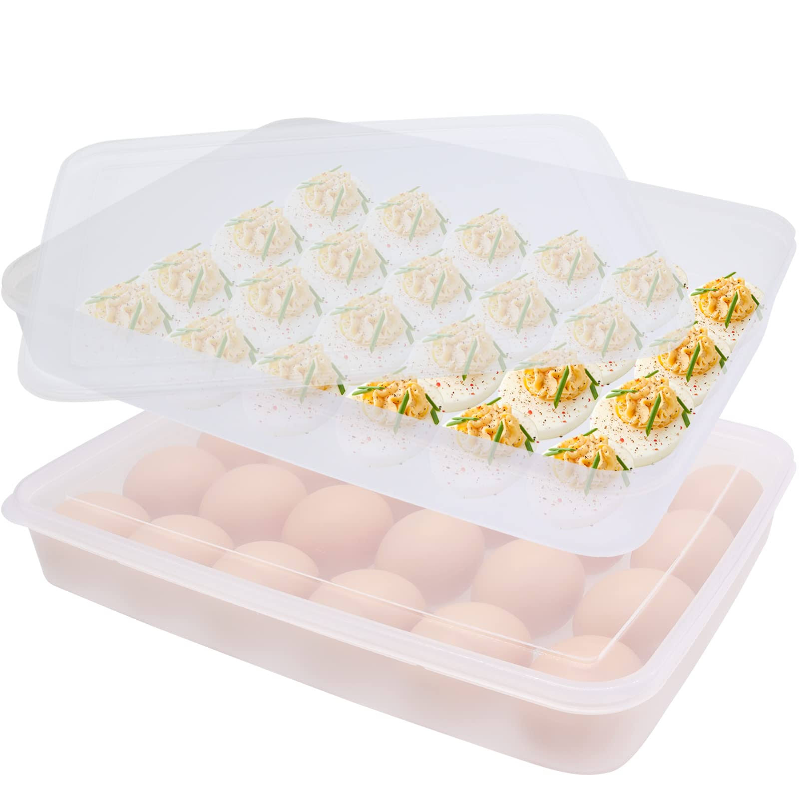 533b998b1256e4a4dd941e7528e319f1b2c967ea7a0ff0ee9bd4dcfc4655b536.jpg Anyumocz 2 Pack Covered Egg Holder Clear Storage Container Stackable Plastic Refrigerator Trays for Deviled Protect and Keep at MechanicSurplus.com - Image 1