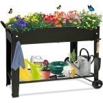 aboxoo Large Planter Raised Beds with Legs Outdoor Metal Planter Box On Wheels Elevated Garden Bed for Vegetables Flower Herb Patio 40x 11 x 31.5 in,