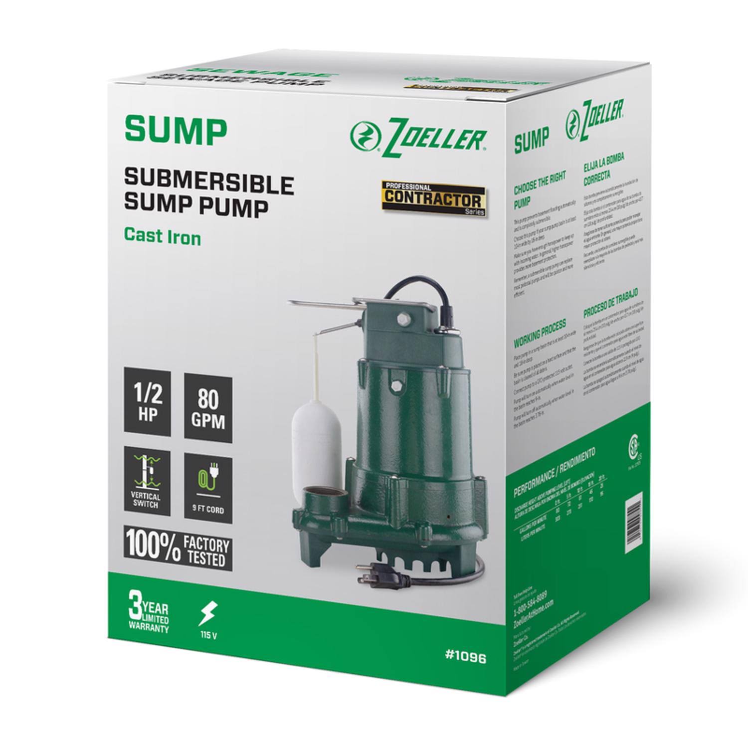 53569e70a905174b8bce56f7984e5a3bc408376644fbfeb1e177b115e0bf1a3f.jpg Zoeller Pro Cast Iron Submersible Sump Pump 1/2 HP - Image 1