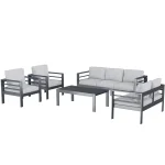 AECOJOY Aluminum Patio Furniture Set, 5 Pieces Outdoor Sectional Sofa Set, Light Gray