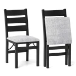 Modern Upholstered Folding Dining Chairs Set of 2/4, Rubber Wood Armless Kitchen Chairs with Slatted Backrest, Padded Seat for Living & Dining Room