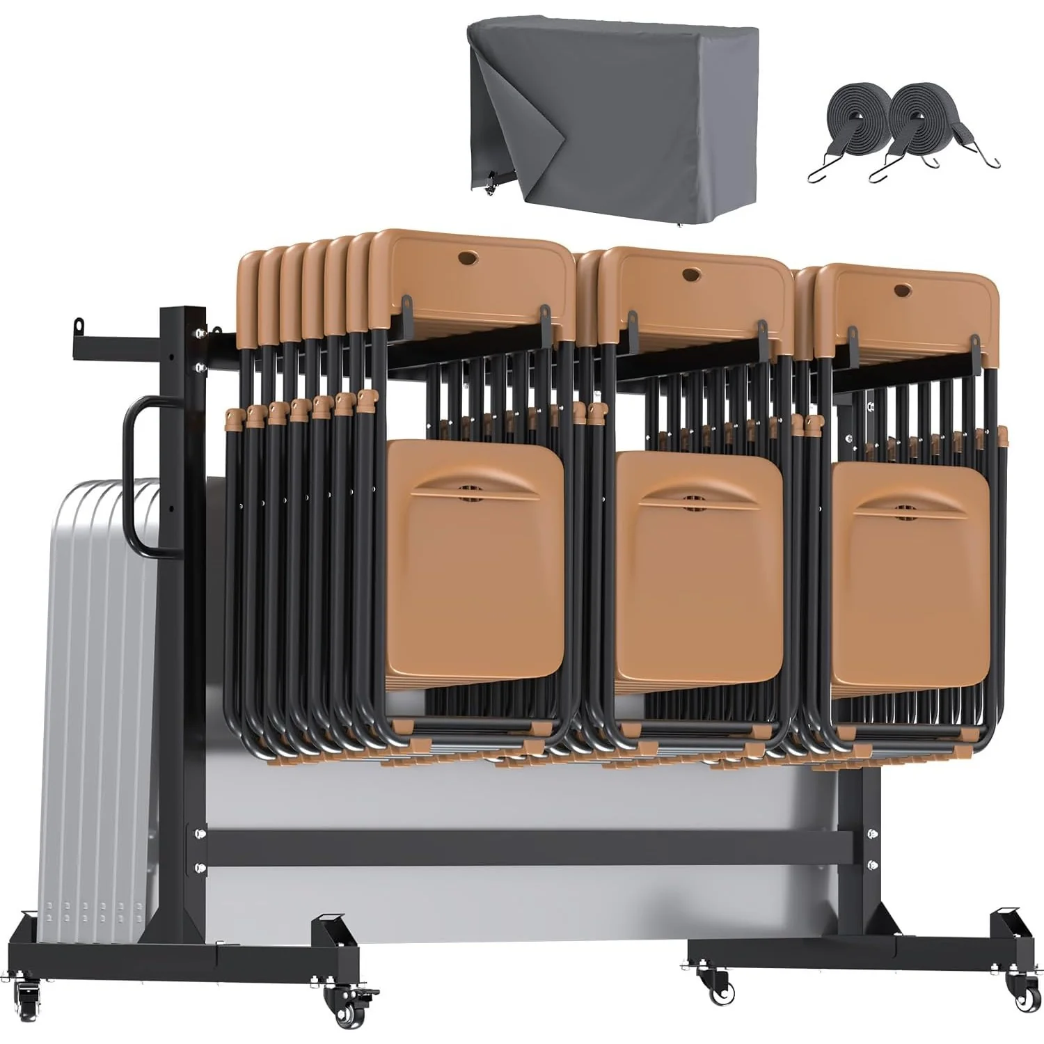 539678ae9f82f1c13fe75a84274771e666685498fd46113a12952b9eaf545bcf.webp AECOJOY Folding Chair Rack, Heavy Duty 540LBS Weight Capacity Chair Cart for 42 Chairs or 12 Tables, Folding Chair Dolly Storage Rack with Swivel Wheels - Image 1