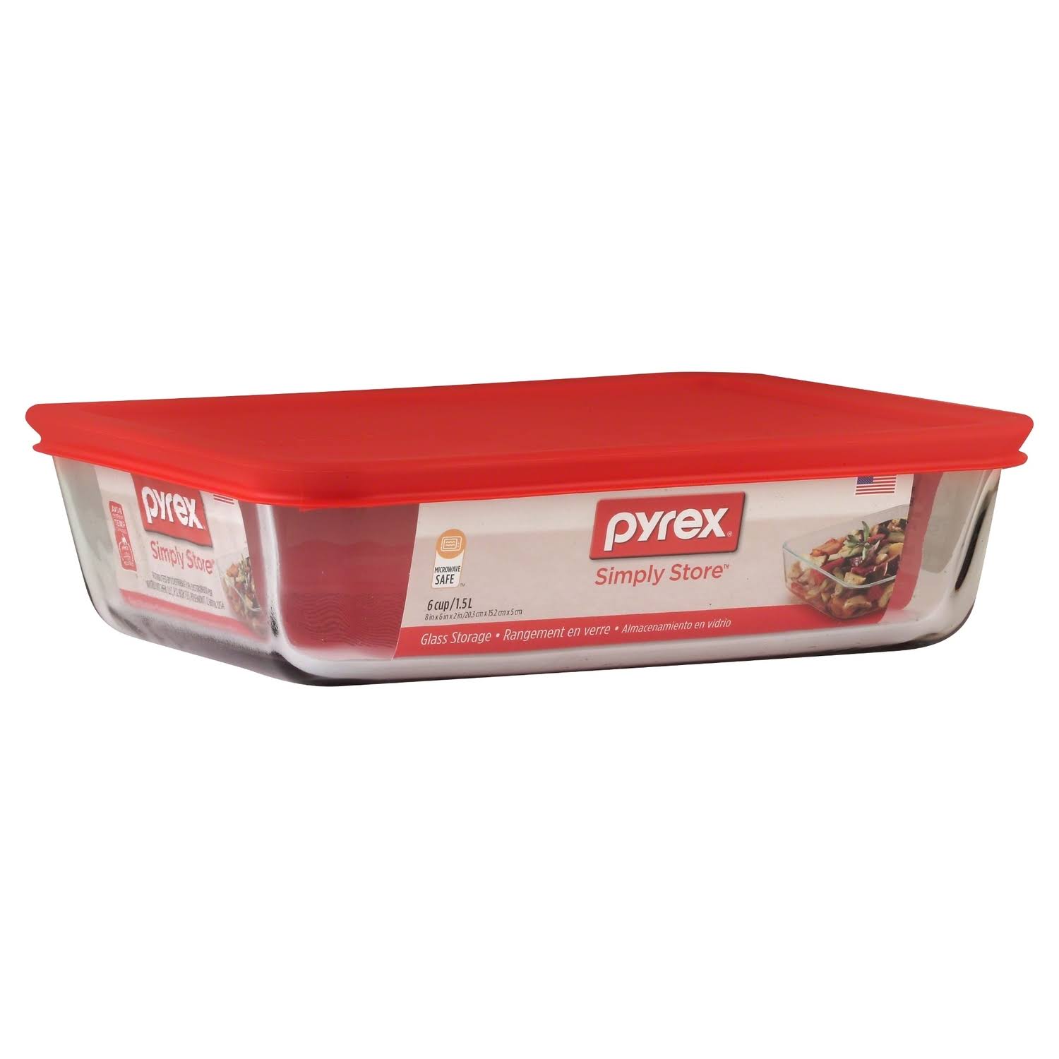 53b9125b9a30d931d7b1c2be5dc45b0241908bd02453b702a3fd30eeab5e8c57.jpg Pyrex 6-Cup Food Storage Rectangle Dish with Red Lid - Image 1