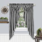 Buffalo Check Gathered Swag Window Curtain Pair, 72x63 Inches - Black
