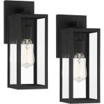 John Timberland Titan Modern Industrial Outdoor Wall Lights Fixtures Set of 2 Mystic Black Metal Damp Rated 14" Clear Glass Exterior House Porch
