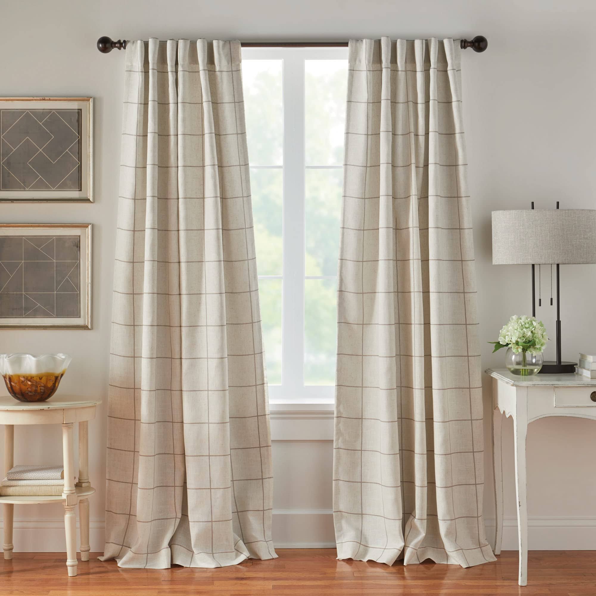 53f40784c1c24e0121184489617e6de327dc1c32b7aa05e11656c2c625cd6ac6.jpg Elrene Brighton Windowpane Plaid Blackout Window Curtain Panel, 52-in. W x 84-In. L - Image 1