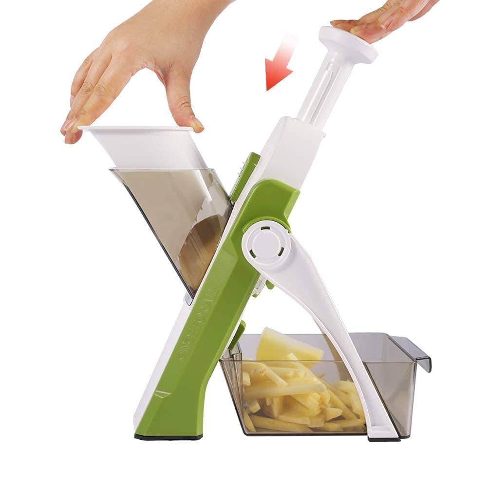 54060098c3ae86720cd6a9fdd762e3441ce23c0fbca9b56f6d9e7480c73807e7.jpg Once for All Safe Mandoline Slicer, Multi Vegetable Chopper, Potato Slicer for Kitchen, 4 Modes 100+ Presets Adjustable Thickness, French Fry Cutter - Image 1
