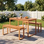 Tangkula 3 Pieces Acacia Wood Picnic Set with Outdoor Dining Table and 2 Benches for 4 People