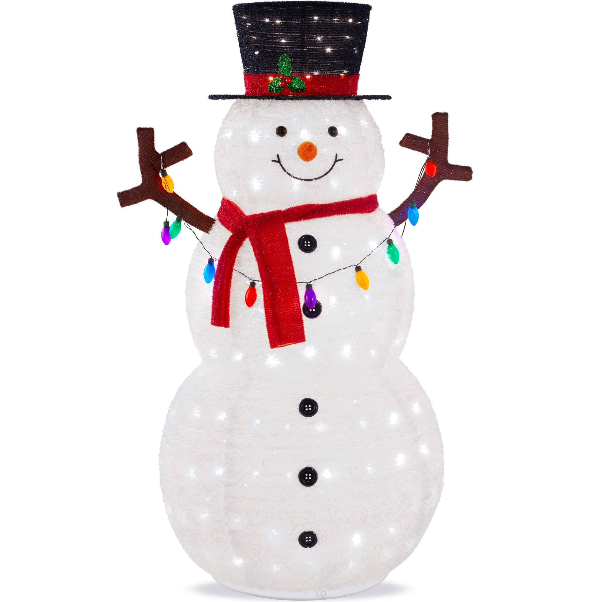 5458dd3ea0e2de5509cacb0878cee052f6d107671a1f3bfcbf2cdc4409f3126d.jpg Best Choice Products 5ft Lighted Pop-Up Snowman, Outdoor Christmas Holiday Decoration w/ 200 LED Lights, Hat, Scarf - Image 1