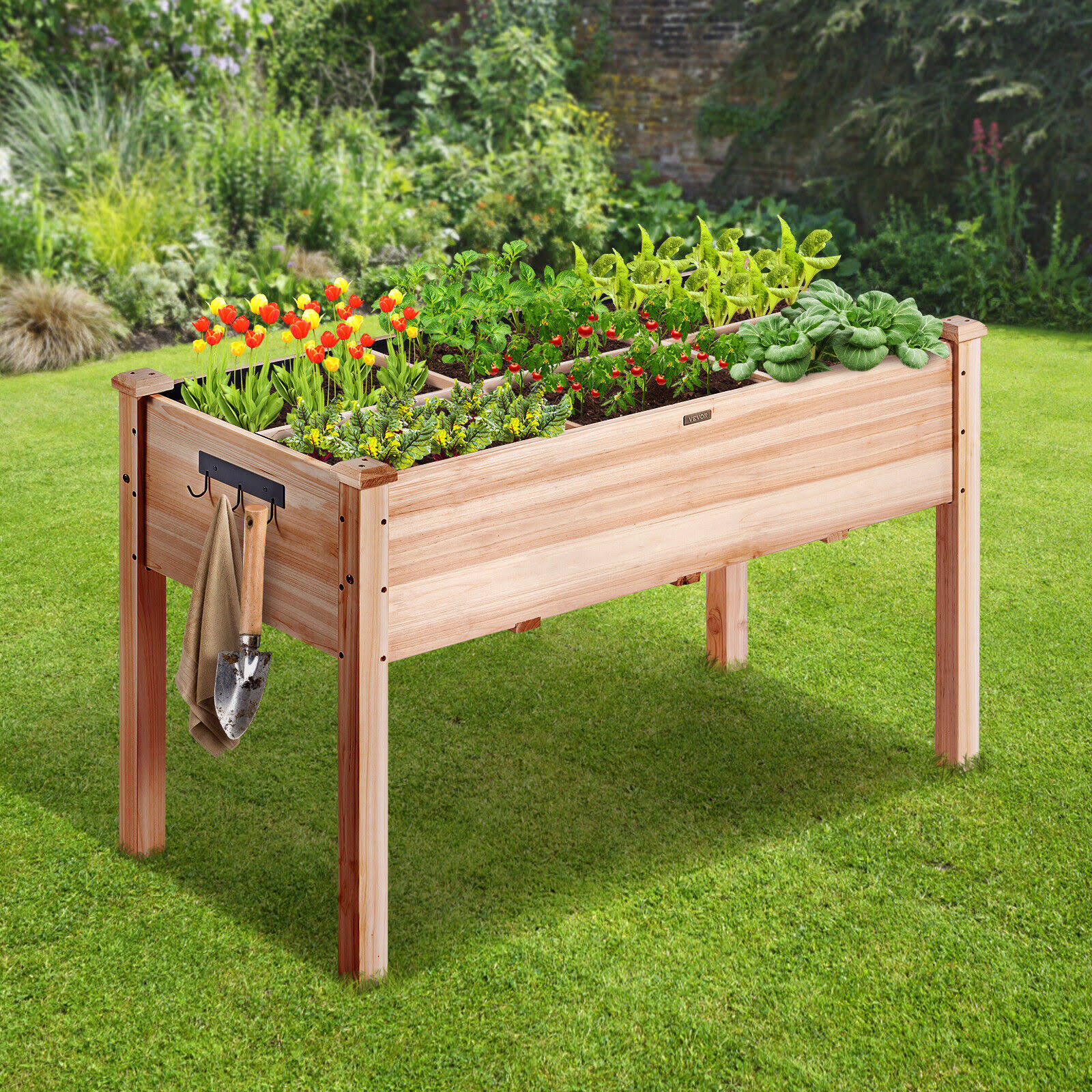 54a64ff9ef32d63d981c1b7b09d3f9edb75a260753bf5a5620da16a310b4e2a1.jpg VEVOR Wooden Raised Garden Bed Planter Box 47.2x22.8x30" Flower Vegetable Herb - Image 1
