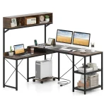 Tangkula L-Shaped Computer Desk with Power Outlets