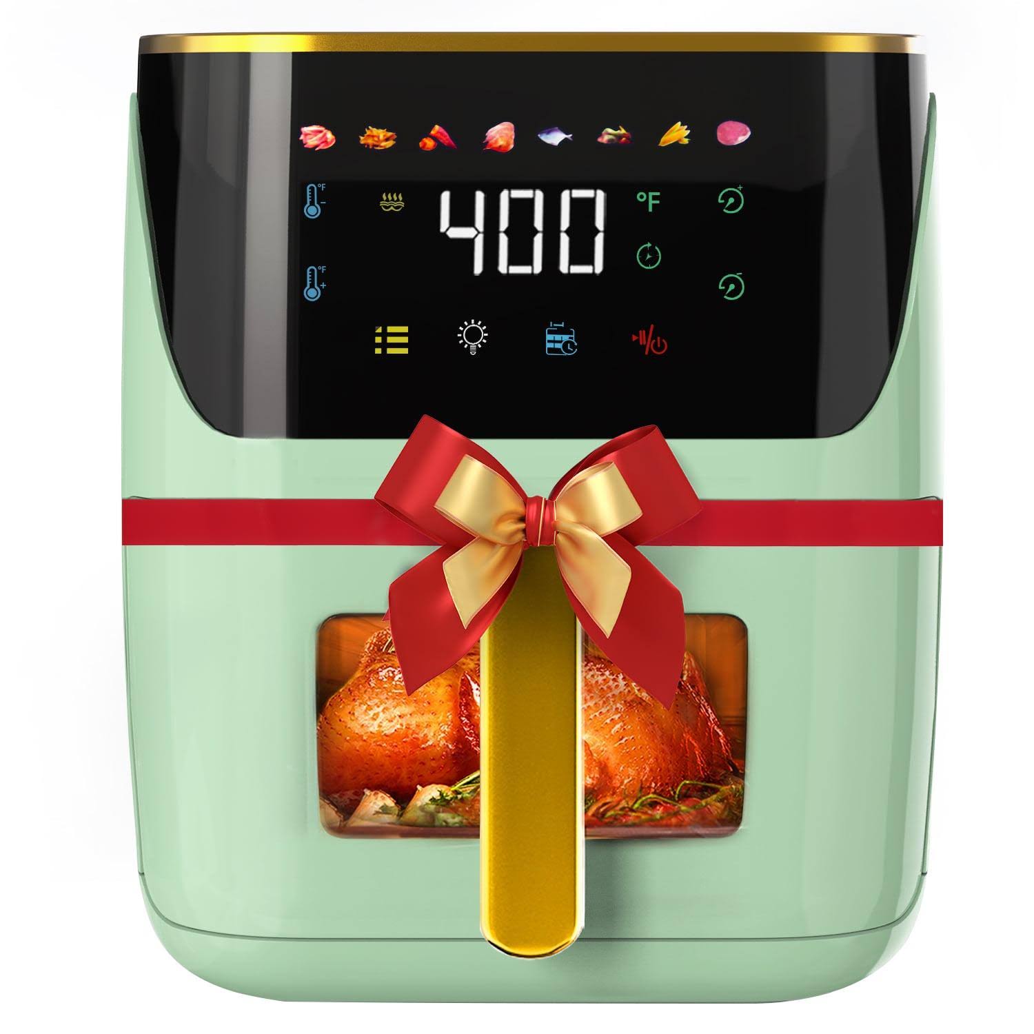 55148bc6dda919d560582aaf2b71162a5244db57fea4e3a2442ab8aa0f25015b.jpg Newest Air Fryer Large 8.5 qt, Green, 8 in 1 Touch Screen, Visible Window, 1750W - Image 1