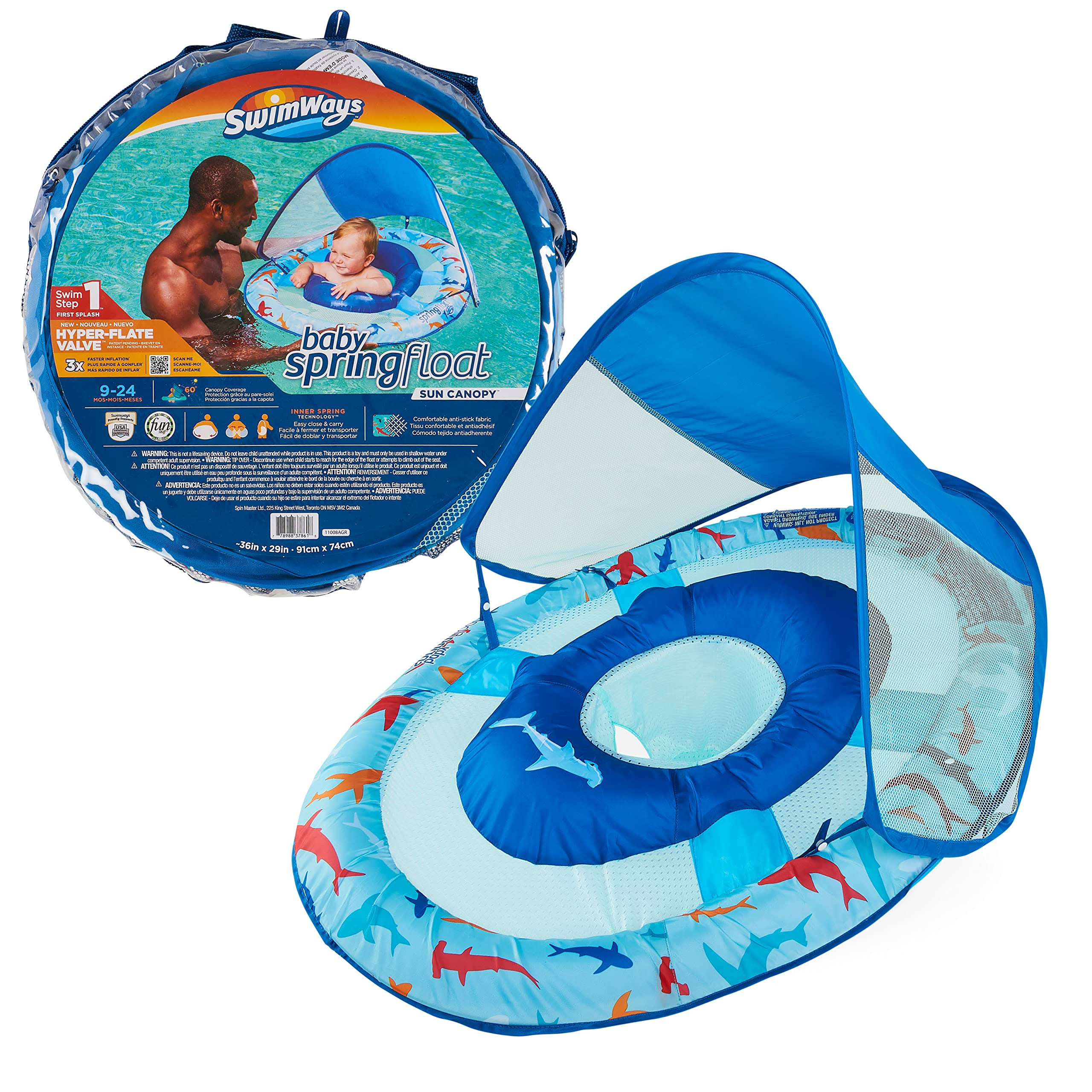 55170588a3a8f7d18e7d1b1f6815795ec6ee61d7f515d91b069810b8b34fa245.jpg Swimways Sun Canopy Inflatable Baby Spring Float for Kids 9-24 Months - Image 1