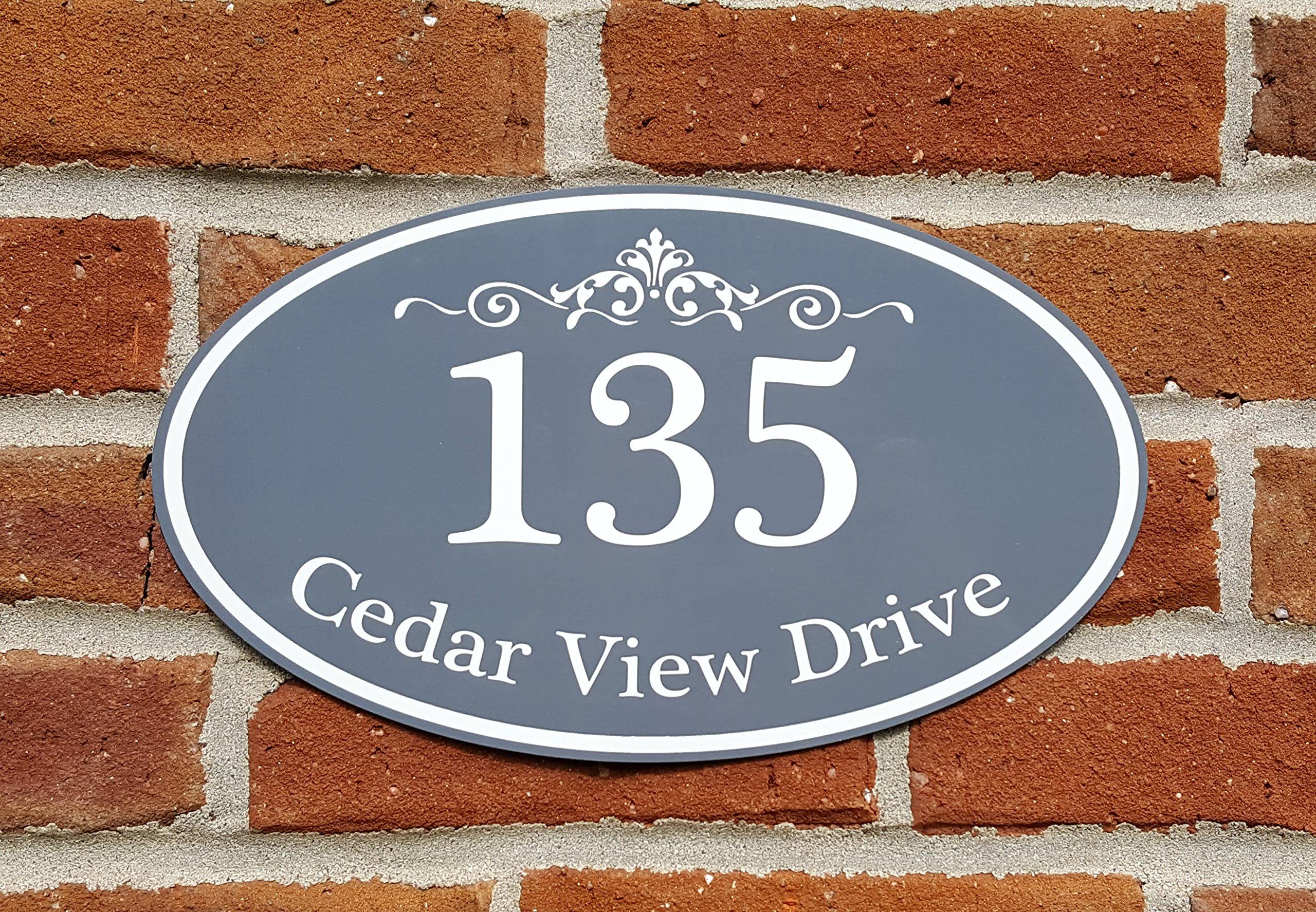 5541e6a67e01dfac3eae52cc2dfb24dad361e2206de9e66d4cb3d0b9e20d9ab9.jpg Customized Solutions Customized Home Address Sign, Aluminum 12 x 7 Oval House Number Plaque, Personalized Color Choices Available (Gray) - Image 1
