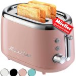 Mueller Retro Toaster 2 Slice with 7 Browning Levels and 3 Functions: Reheat, Defrost & Cancel, Stainless Steel Features, Removable Crumb Tray,