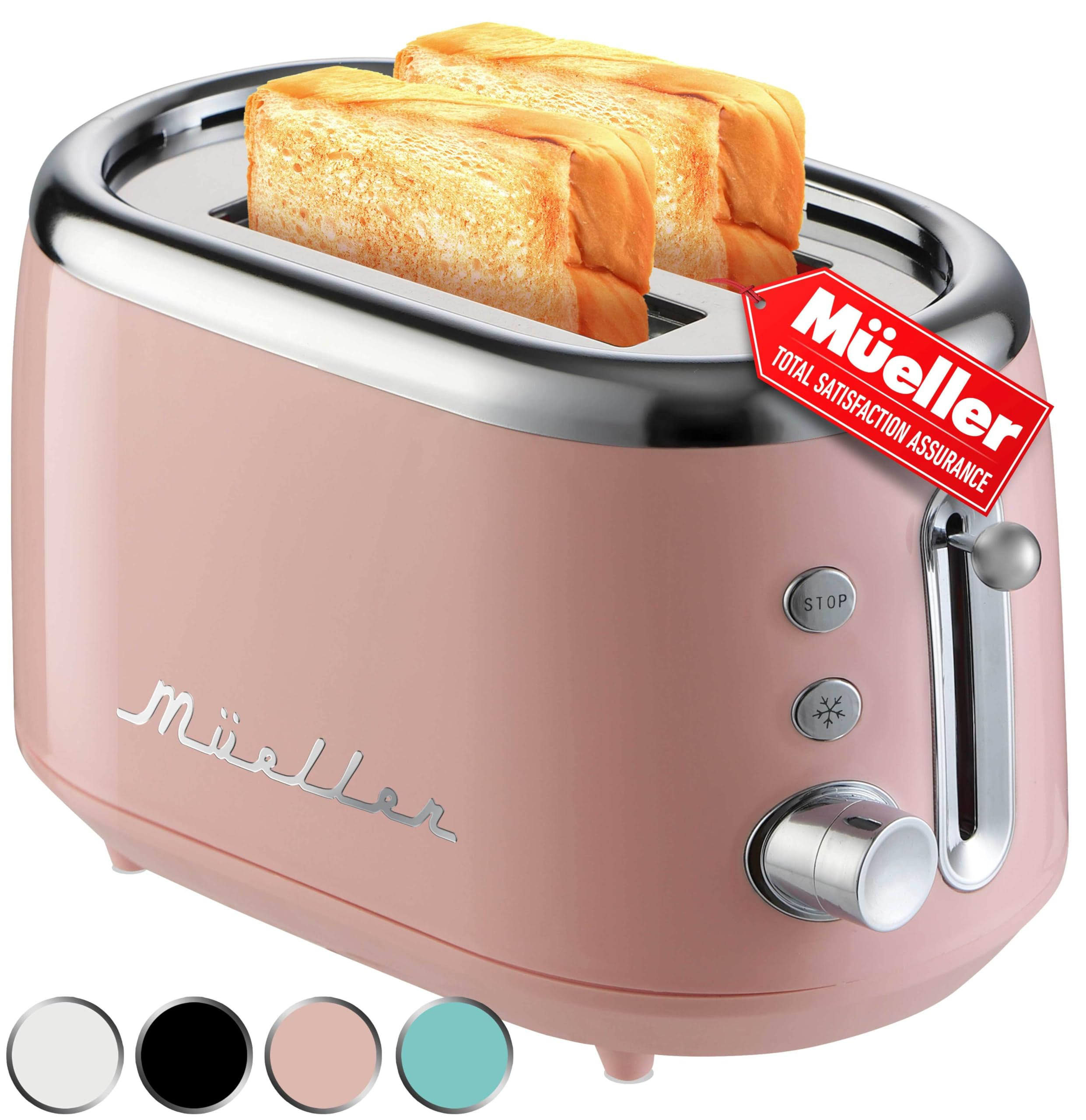 55450ec5424f9e84356b46dfa885393472e6486542dbbc4e15cf89dac2df78c3.jpg Mueller Retro Toaster 2 Slice with 7 Browning Levels and 3 Functions: Reheat, Defrost & Cancel, Stainless Steel Features, Removable Crumb Tray, - Image 1
