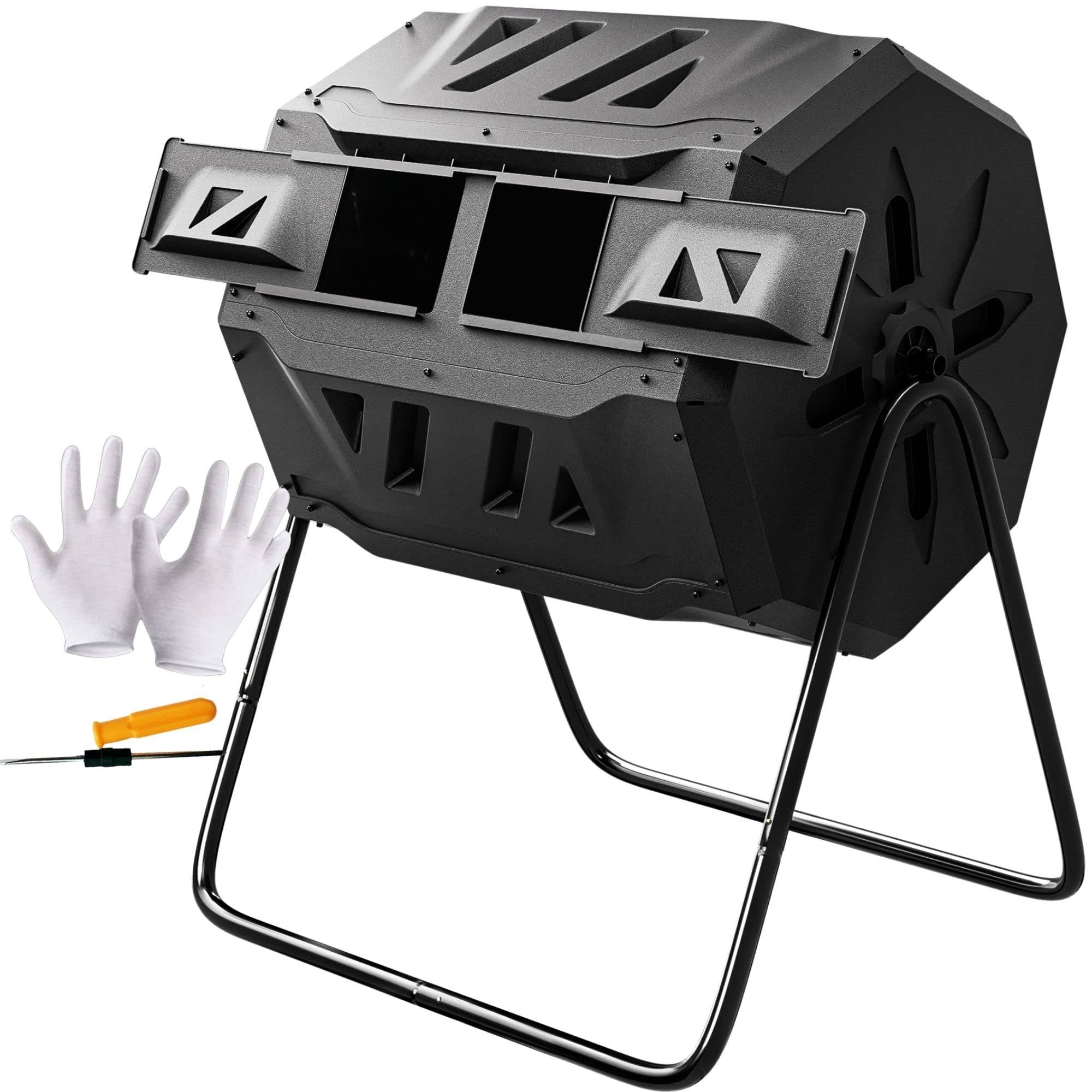 554609063f72e7d094b53e4336ffa4c31b3b0485e4185525113eb39e926bd7b3.jpg F2C Compost Bin Outdoor Dual Chamber Tumbling Composter 43 Gallon BPA Free Large Tumbler Composters Tumbling - Image 1